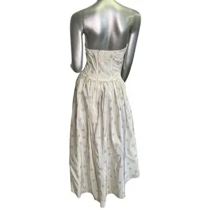 Vintage White and Metallic Gold Polka Dot Strapless Gunne Sax Dress Sz 11/12 thumbnail 5