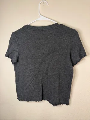 American Eagle Outfitters Charcoal Ribbed Henley Crop Tee thumbnail 3