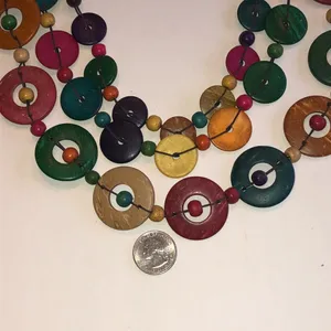 Multicolor Wooden Disc Layered Beaded Boho Necklace Green thumbnail 3