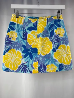 Y2K Vintage Lilly Pulitzer Cotton Floral Tropical Mini Skirt Shorts Blue Yellow thumbnail 5