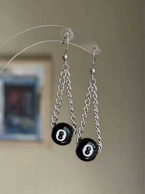 Handmade y2k funky grunge 8 ball chain dangle earrings 🎲🖤💕 thumbnail 2