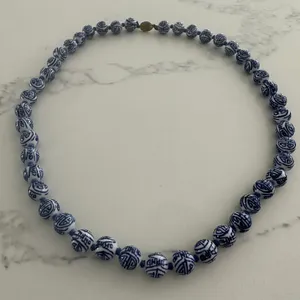 Anthropologie Vintage Chinoiserie Hand Knotted Beaded Necklace in Blue and White thumbnail 4