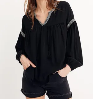 Madewell Blouson Sleeve Top Blouse Peasant Pirate Boho Black Flowy Longsleeve thumbnail 1