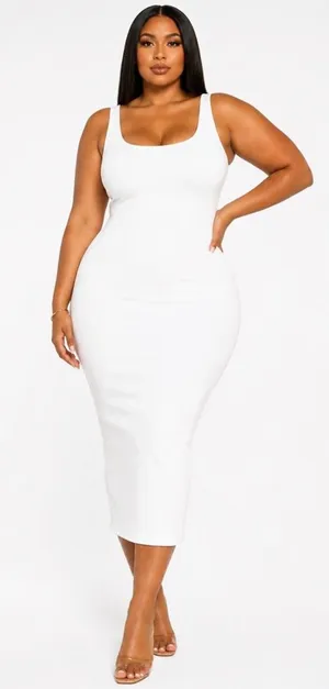 Naked Wardrobe Midi Sculpt Tank Dress White Plus Size 3 3X NW thumbnail 1