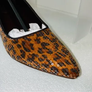 Brown Leopard Print Sequins Heels with Sculptural Curved Heel thumbnail 10