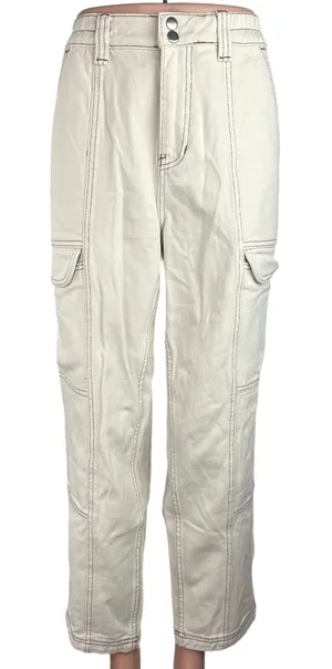 Pacsun Women's White Elastic Waist Relaxed Straight Leg Denim Cargo Jeans Size M thumbnail 1
