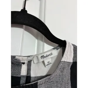 Madewell Top Buffalo Check Black White Button Back Cotton Linen XS Cottagecore‎ thumbnail 3