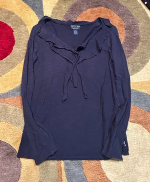Ralph Lauren MFG Polo Jeans Company Vintage Navy Blue Long Sleeve Cotton Top M thumbnail 1