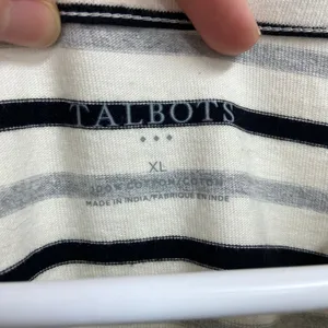 Talbots cream striped button hem long sleeve Crewcut casual tshirt‎ XL cotton thumbnail 4