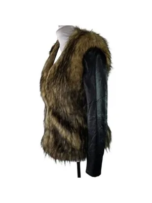 Bardot Womens Faux Fur Leather Long Sleeves Jacket Coat Black Tan Size 6 thumbnail 4