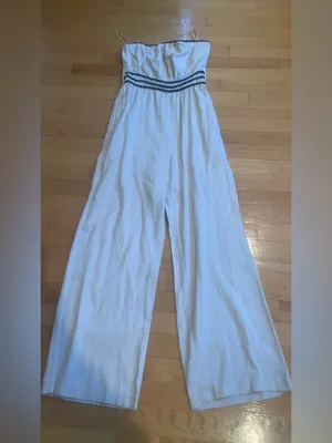 Monteau Strapless Wide-Leg Jumpsuit in Cream/Black NWOT women’s size large thumbnail 2
