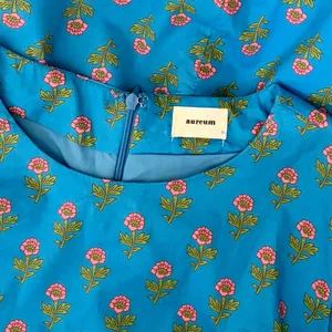 AUREUM Ruched Sash Blue Floral Mini Dress Puff Sleeves Ruching Ruffle Small thumbnail 10
