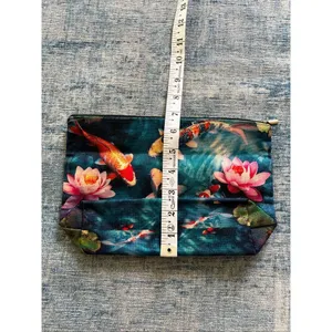 Japanese Koi Fish Flower Cotton Canvas Small Makeup Bag Travel Toiletry Pouch thumbnail 3