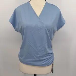 Halara NWT Crossover V-Neck Ruched Blouse Cap Sleeve Angel Falls Blue Top Size S thumbnail 8