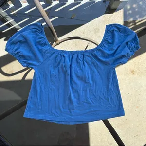 American Eagle Button Front Short Puff Sleeve Top in Blue Size XS NWT thumbnail 7