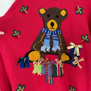 Cherokee Red Teddy Bear Christmas‎ Holiday Present Sweater Womens XL Uique thumbnail 3