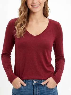 American Eagle Soft & Sexy Plush V-Neck Long Sleeve Tee‎ Red Size XS thumbnail 1