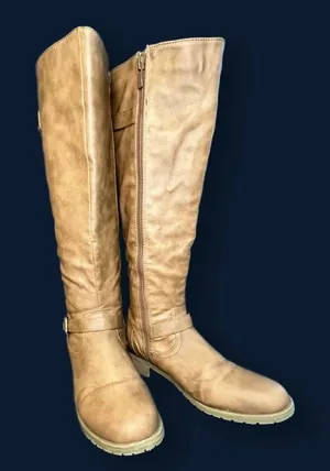 TOP Moda Brown Tan Corset style Lace up Below Knee Riding Boots Sz 9 thumbnail 1