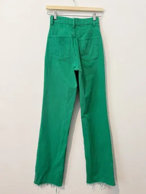 Zara Jeans Size 0 Green High‎ Rise Wide Leg Raw Hem Baggy Colored Denim Earthy thumbnail 9