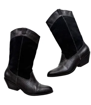 Reba Rodeo Leather Cowgirl Boots Black Size 8 thumbnail 1