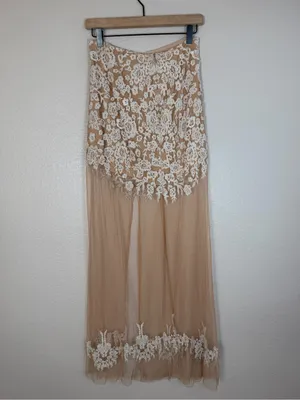 For Love and Lemons Vintage Luau Lace Mesh Nude White Maxi Skirt Medium $233 thumbnail 10