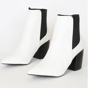 Lulu's Women's Size 9 Cecy White Pointed Toe Ankle Booties Pull On Black 3" Heel thumbnail 2