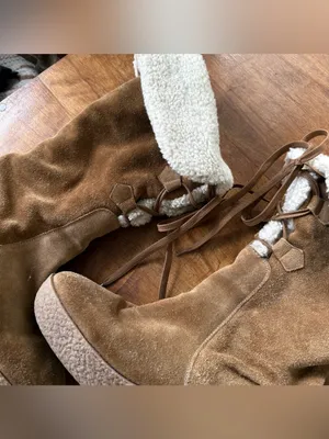 Michael Kors Italian Fleece Lined Suede Lace Up Tan Wedge Knee High Boots thumbnail 4