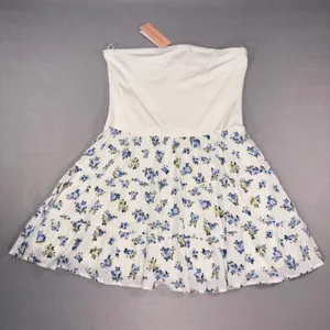 Evolutionary Womens Strapless Floral Tiered Mini Dress White Blue XL thumbnail 1