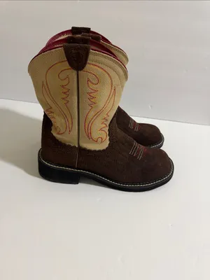 Ariat Brown, Cream and Pink Western Ankle Booties thumbnail 5