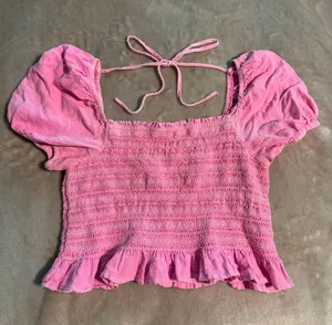 American Eagle Pink Puff Sleeve Crop Top thumbnail 1