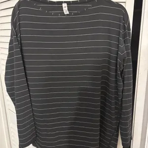 Lululemon Back in Action Long Sleeve Shirt Short Serve Stripe Graphite Grey Whit thumbnail 5