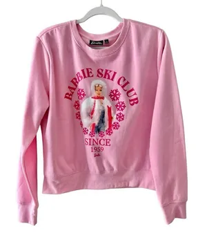 Barbie Sweatshirt Ski Club 1959 Size‎ Large Pink Crewneck Graphic Cropped NEW thumbnail 1