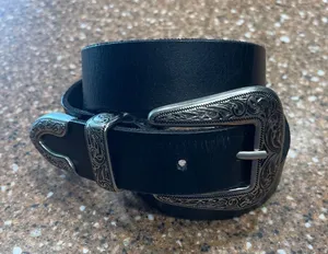 Urban outfitters Black Leather Belt with Western Silver tone Buckle thumbnail 1