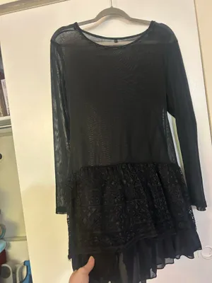 Black lace hem sheer dress thumbnail 5