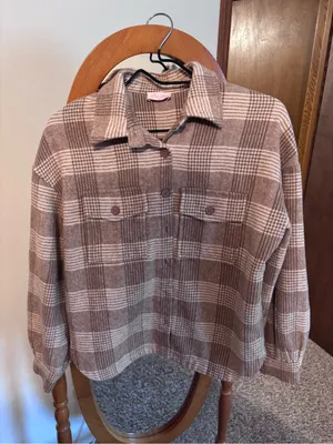 Pink Lily Brown and Cream Plaid Jacket- Women’s Size Small thumbnail 4