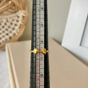 Two Hearts Gold Bow Petite Ring “Angel” Classic Girly Femme Band Stacking Neutral Jewelry thumbnail 9