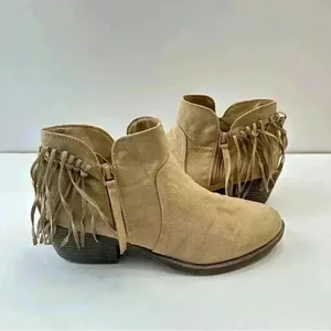 American‎ Eagle Boots Brown Tan Suede Fringed Side Zip Womens Size 9.5 thumbnail 6