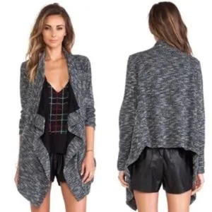 Lovers & Friends Marled Drape Cardigan in Black White Small thumbnail 2
