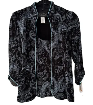 Alex Evenings Womens 2 Piece Twin‎ Set Jacket Tank Paisley Blue Black Small NWT thumbnail 1