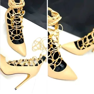 Liliana Lace-Up Heels Cream & Gold thumbnail 2