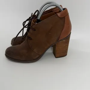 Tommy Hilfiger Duff Brown Suede‎ Leather Lace Up Block Heel Ankle Booties 8.5M thumbnail 4