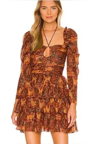 Ulla‎ Johnson Mini Dress Women 10 Orange Excellent Ikat Metallic Ruffle Ruched thumbnail 1