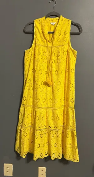 Crown & Ivy yellow eyelet lace coastal tank dress size medium thumbnail 1