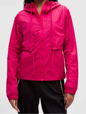 lululemon athletica Drawstring Water-Resistant Hooded Jacket in passionate thumbnail 1