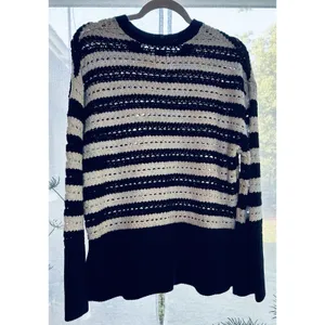 GAP Crochet Sweater Y2K Women Size M White/Navy Split-Hem Oversized Boho thumbnail 6