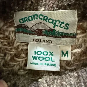 Aran Crafts 2 Way Zip 100% Wool Sweater Colorblock Tweed Half Sleeves Ireland M thumbnail 7