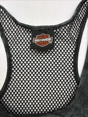Harley-Davidson size large y2k rhinestone Black Skull Racerback Tank Mesh biker thumbnail 2