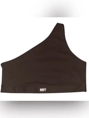 SET Active x Justine Skye Sportbody Dark Brown One Shoulder Sports Bra Size M thumbnail 2