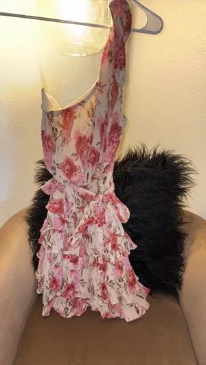 Lulus Dress Mini Floral one shoulder Pink Size XS thumbnail 1