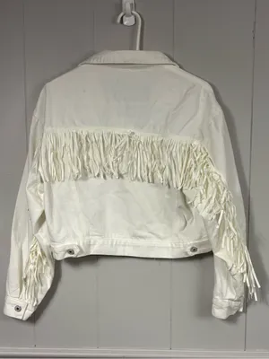 White Fringe Medium Buttondown Jean Jacket Festival Western Cowboy Country thumbnail 4